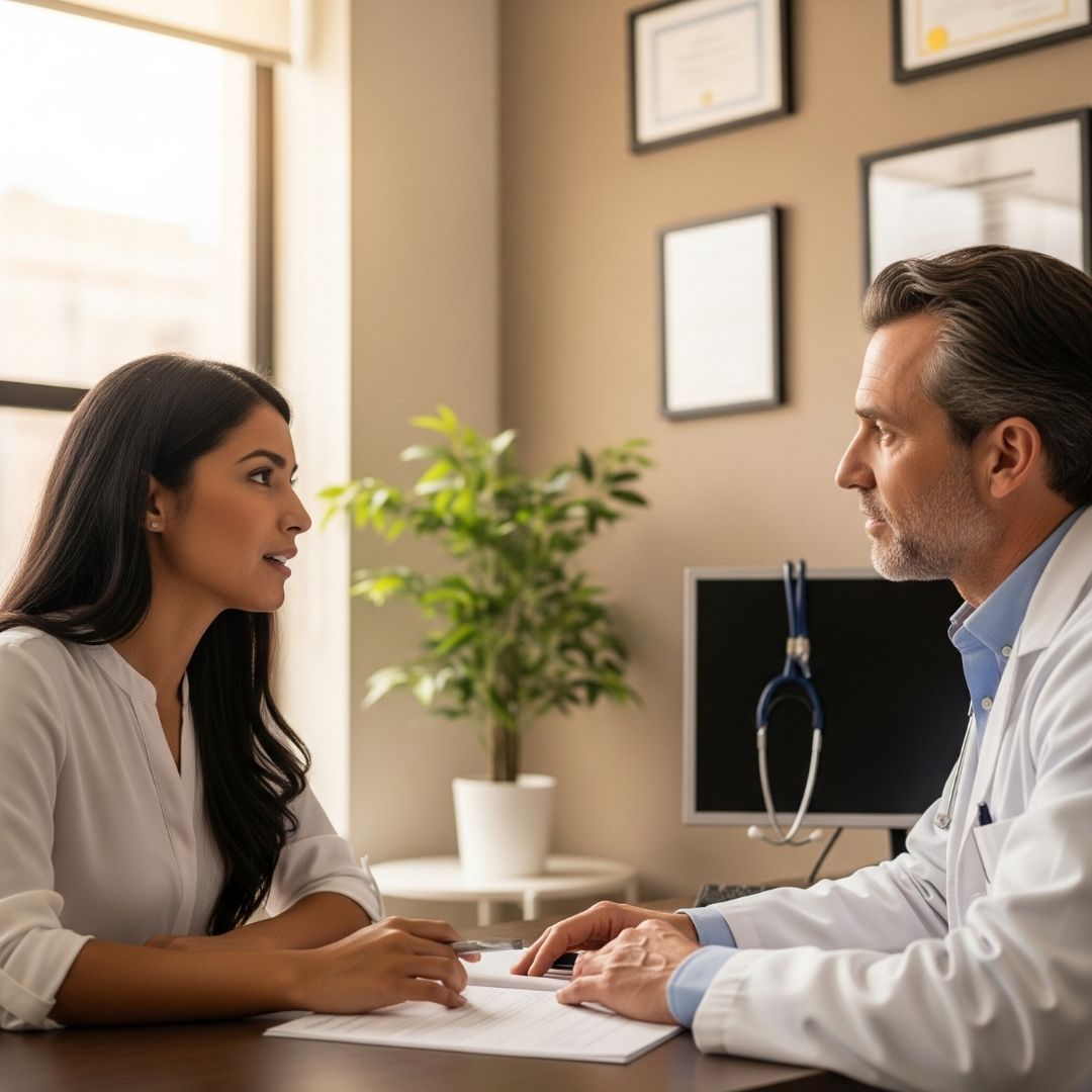 Male physician discussing care with a female patient.