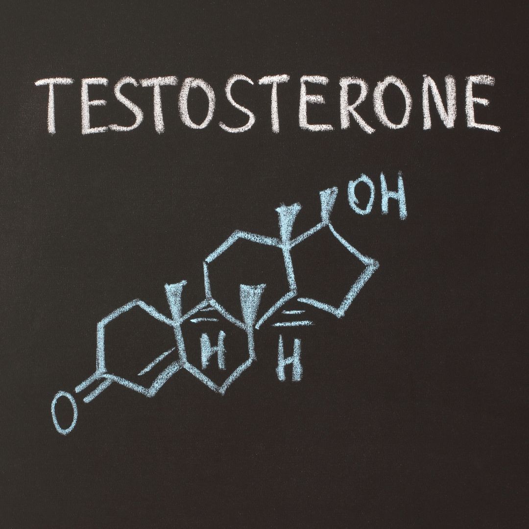 Testosterone chemical structure drawn on a blackboard.